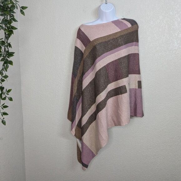 Chico's Woman Shine Plaid Poncho Pink Brown Patchwork Metallic Threads Fall S/M - Picture 4 of 9
